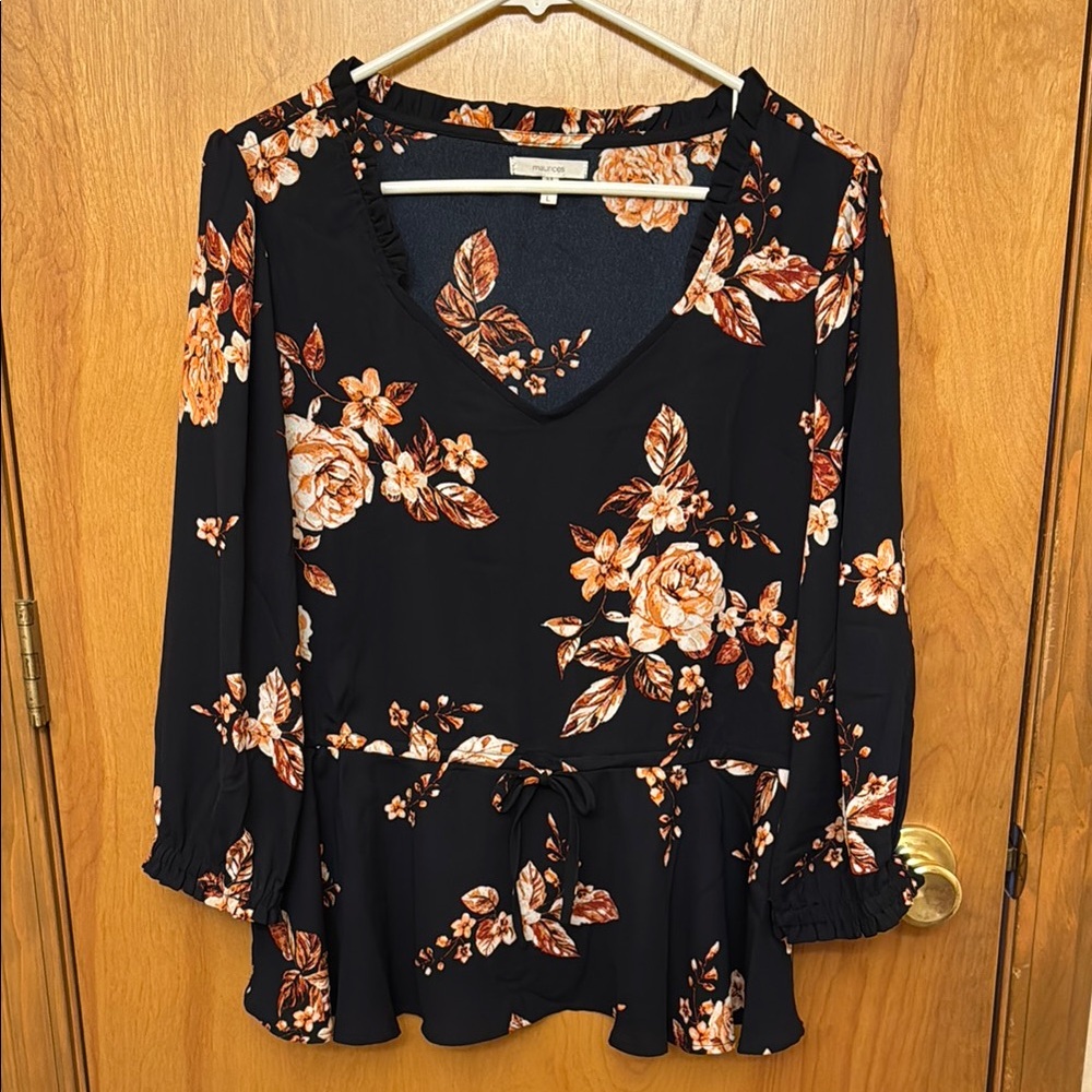 Women’s Maurice’s Floral Print Dress Shirt with 3/4 Sleeves Size L